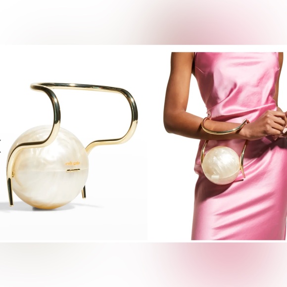 cult gaia Handbags - Cult Gaia Gold and Cream Spherical Clutch